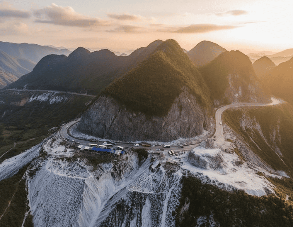 Da Trang Pass features distinctive white limestone cliffs and provides a scenic transition between lowland towns and upland terrain